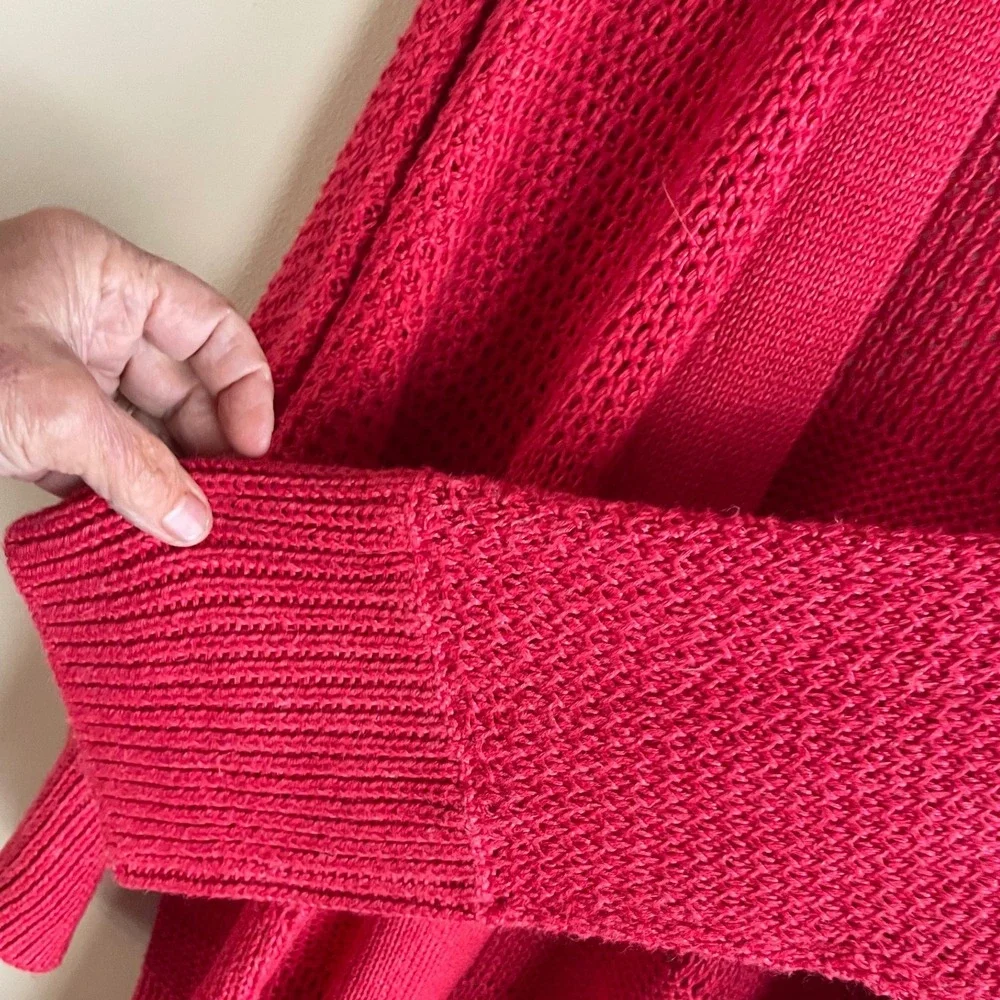Chicos Knit cherry‎ Red Open Front Cardigan Sweater textured Size XL career
